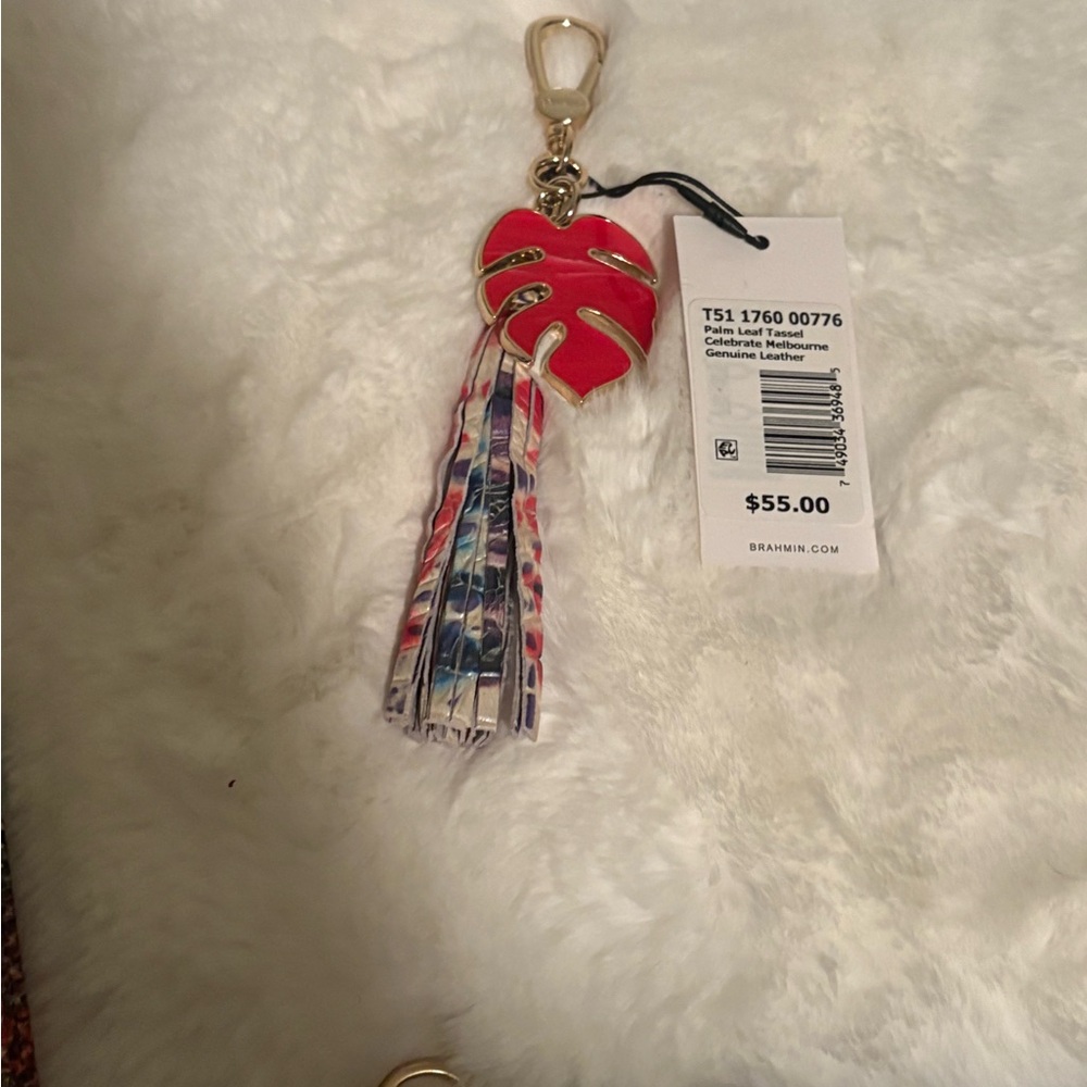 Brahmin Red Leaf Keychain with Tassels